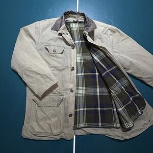 Vintage J Crew Chore Coat Men's S W/ Plaid Wool Liner Canvas Barn Jacket Oarsman